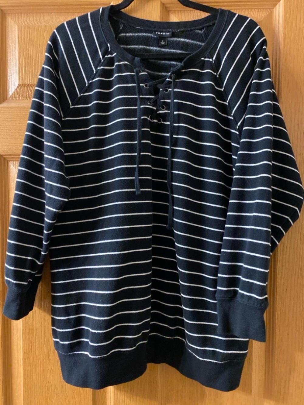 Torrid Black and White Striped Top with Label Detail